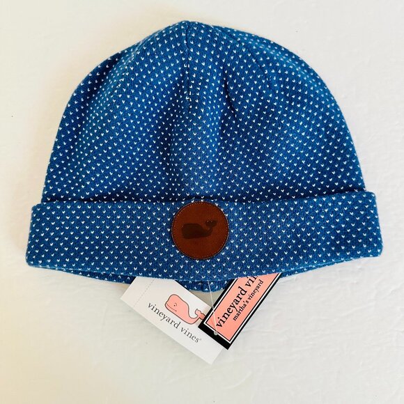 VINEYARD VINES BIRDSEYE KNIT HAT MOONSHINE BEANIE BLUE AND WHITE ONE SIZE - Picture 1 of 5